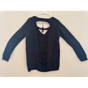 NWT Express Black Distressed Back with v-neck front sweater size Small